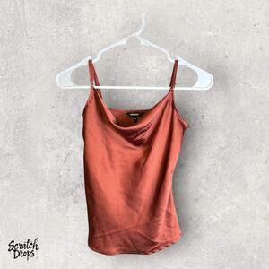 Express Womens Satin Cowl Neck Camisole Top XS Rust Brown Adjustable Straps Chic